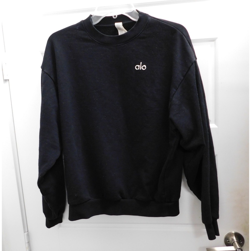 Alo Yoga Accolade Crew Neck Pullover Sweatshirt Black U3031RG sz S